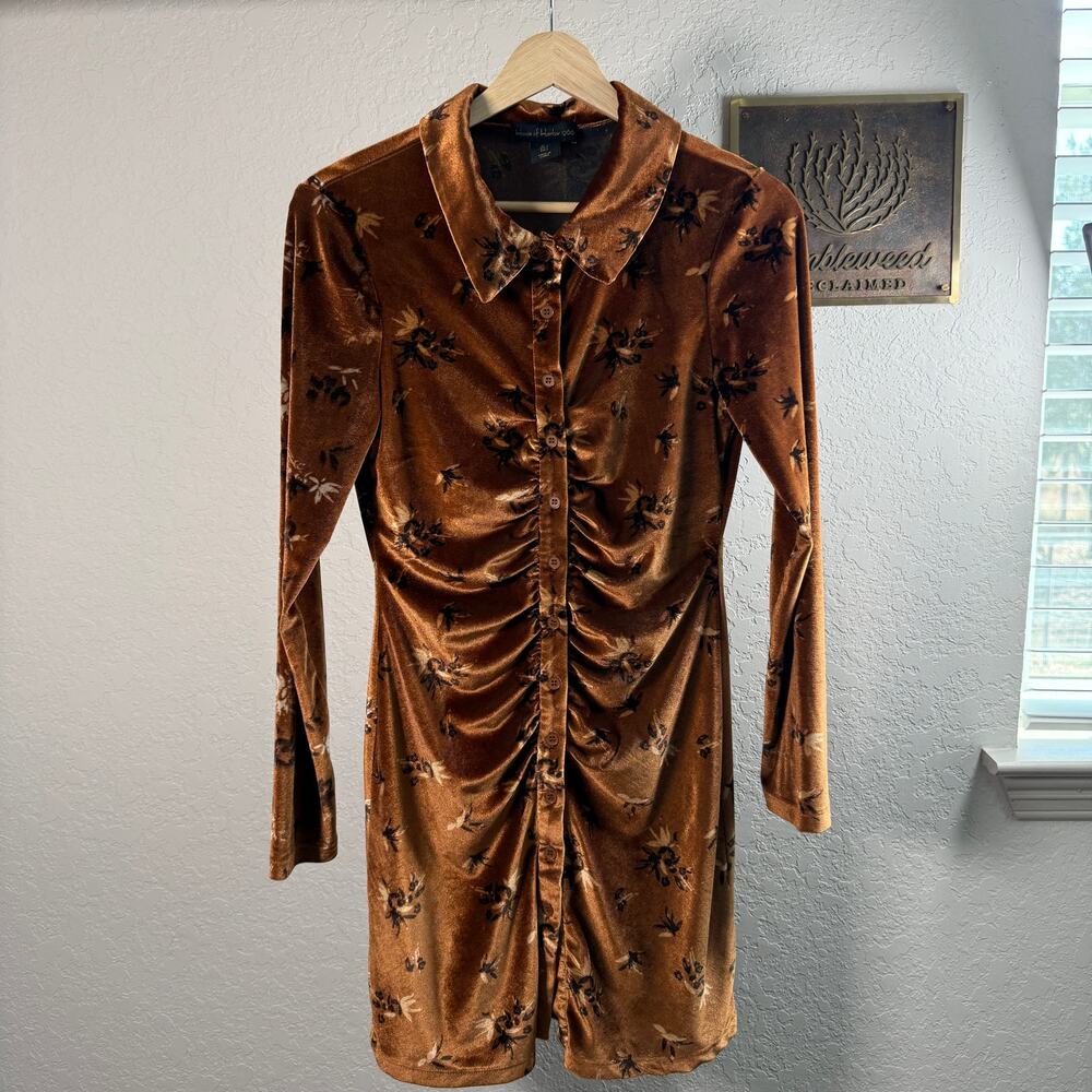 Women's House of Harlow Amber Floral Ruched Front‎ Button Front Dress Size Small